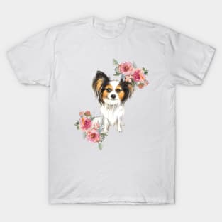 Cute Papillon Puppy Dog Watercolor Art T-Shirt